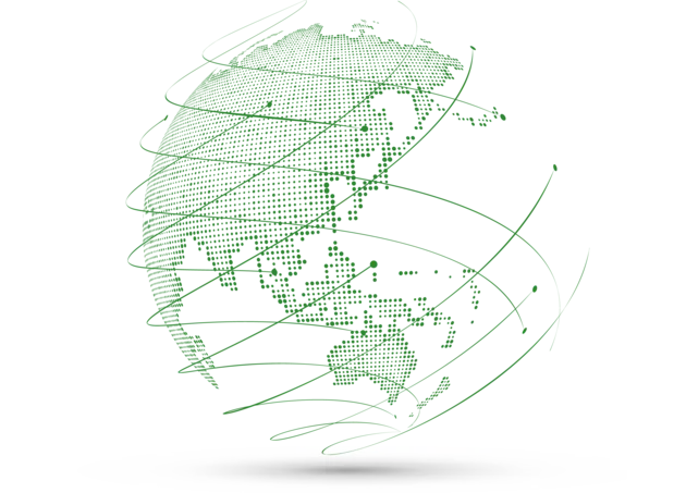 A globe showing the Asia-Pacific region and Oceania; with lines connecting dots across the globe