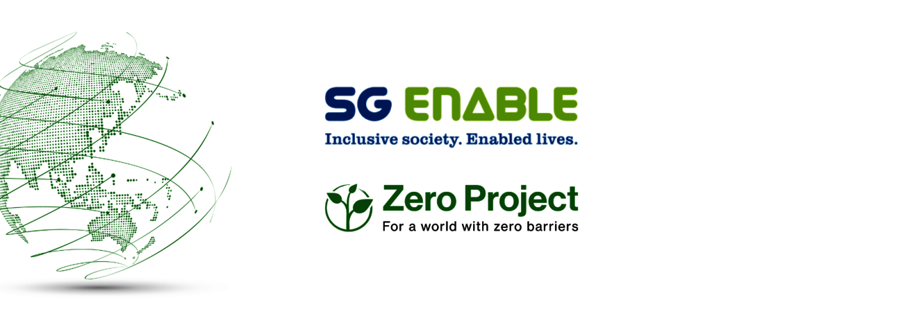 the logos of SG Enable and the Zero Project next to a globe showing the region around Singapore
