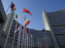 National flags in front of the UN building