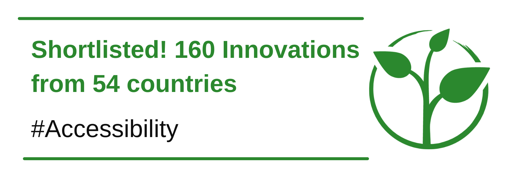 Zero Project logo and Text reading "Shortlisted! 160 innovations from 54 countries #Accessibility"