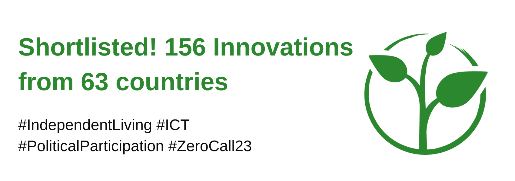 Shortlisted 156 Innovation from 63 Countries, #IndependentLiving #ICT #PoliticalParticipation #ZeroCall23