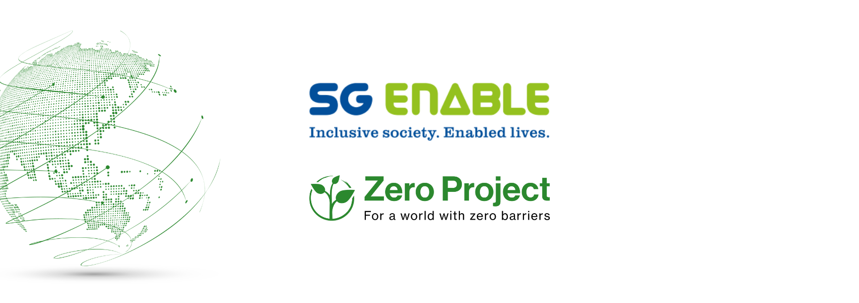the logos of SG Enable and the Zero Project next to a globe showing the region around Singapore
